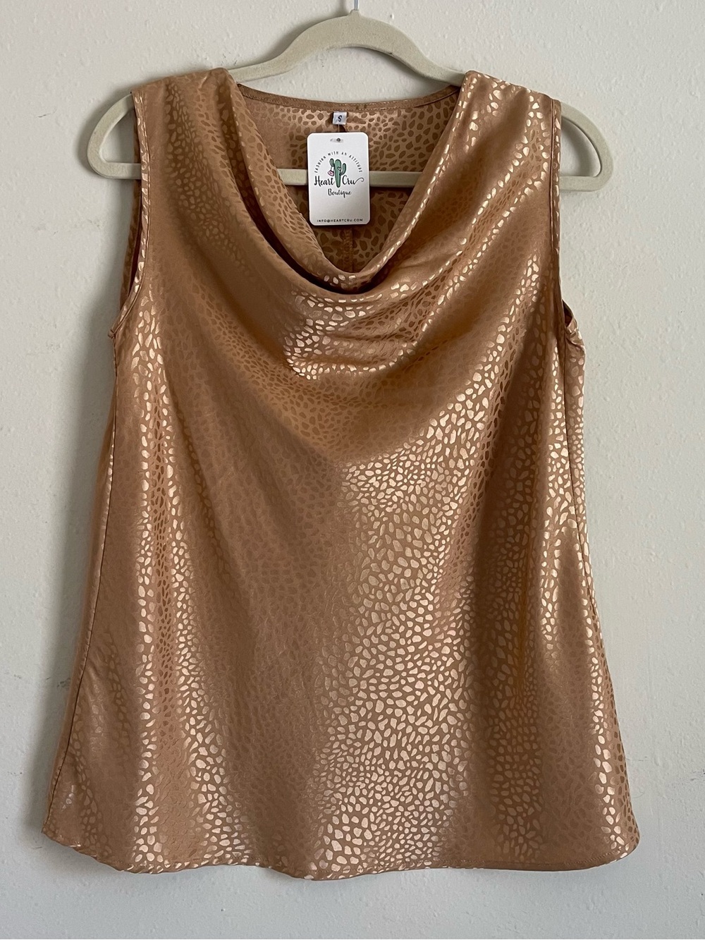 Heart Cru Boutique Metallic Cowl Neck Camisole in Rose Gold